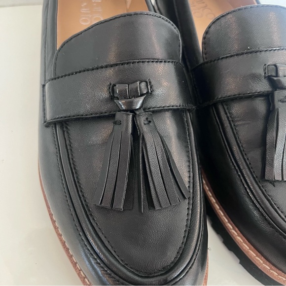 Franco Sarto Carolynn Platform Lug black leather tassel loafers size 8.5 M - Picture 5 of 12